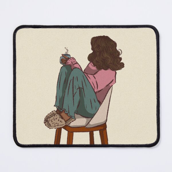 Item preview, Woman in a pink shirt drinking coffee in blue cup designed and sold by Hessah-HA.