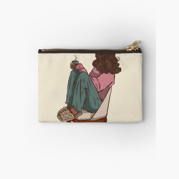 Item preview, Woman in a pink shirt drinking coffee in blue cup  designed and sold by Hessah-HA.