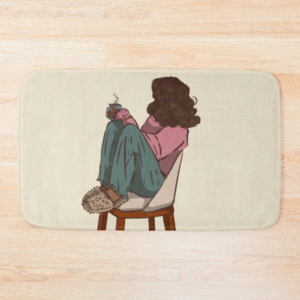 Item preview, Woman in a pink shirt drinking coffee in blue cup  designed and sold by Hessah-HA.