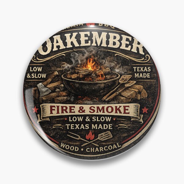 Item preview, OakEmber Fire & Smoke | Vintage BBQ Badge | Premium grill design designed and sold by OakEmber.