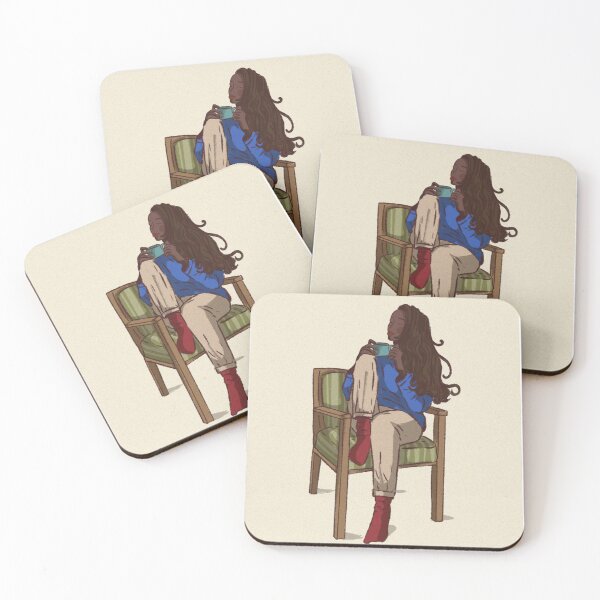 Item preview, Woman in a blue shirt drinking coffee in blue cup  designed and sold by Hessah-HA.