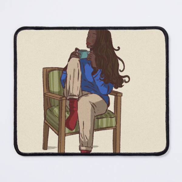 Item preview, Woman in a blue shirt drinking coffee in blue cup  designed and sold by Hessah-HA.