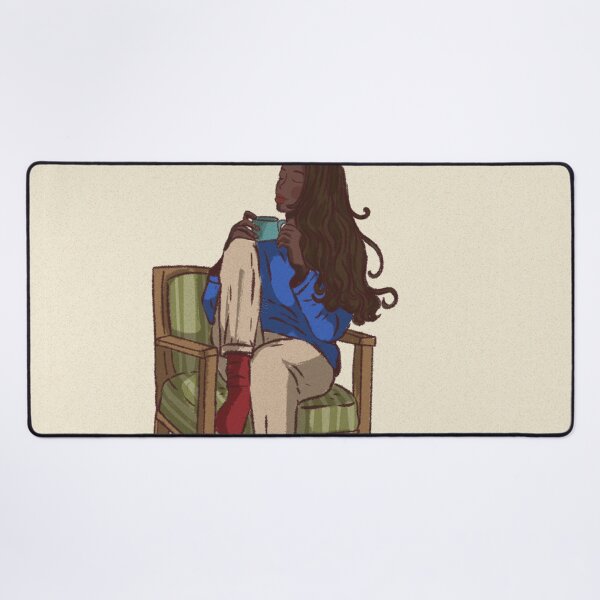 Item preview, Woman in a blue shirt drinking coffee in blue cup designed and sold by Hessah-HA.