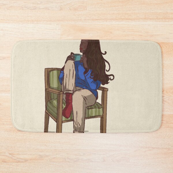 Item preview, Woman in a blue shirt drinking coffee in blue cup  designed and sold by Hessah-HA.