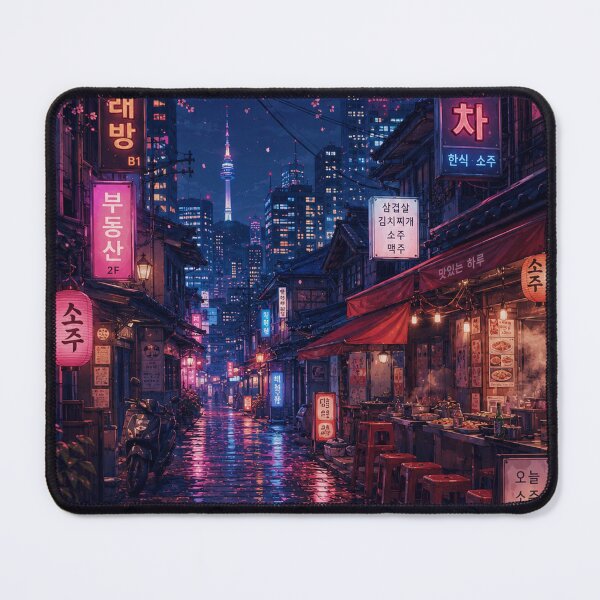 Item preview, Neon alley in rainy Seoul designed and sold by nirinalovell.