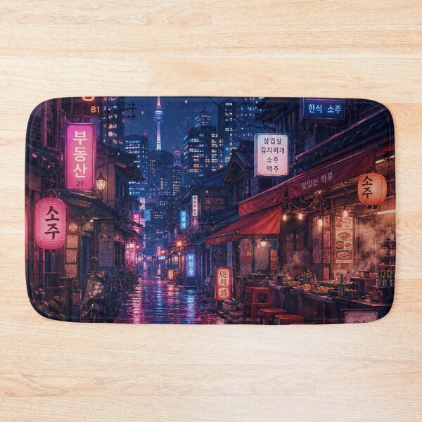 Item preview, Neon alley in rainy Seoul designed and sold by nirinalovell.