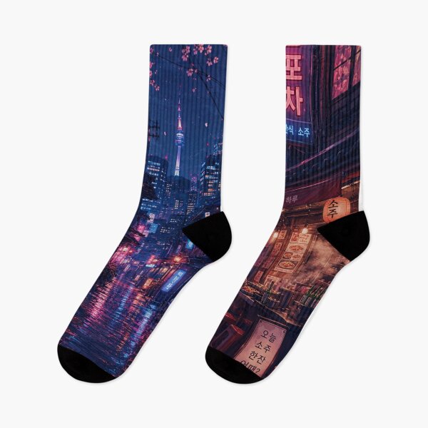 Item preview, Neon alley in rainy Seoul designed and sold by nirinalovell.