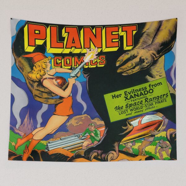 Item preview, Planet Comics - Vintage Sci-Fi Comic Style Alien Monster Battle Art for Retro Comic Fans designed and sold by RickE.