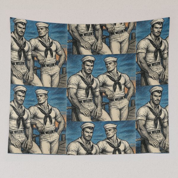 Item preview, 1940s Weaverville Sailors Midnight Calling North Carolina Gay Art Design designed and sold by ItsAKinkThing.