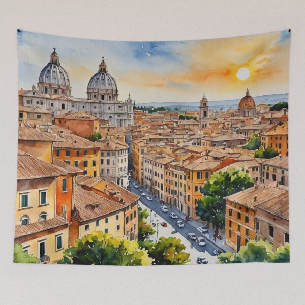 Item preview, Sunset Rome Italy St Peters Basilica Watercolor Cityscape Art designed and sold by UmSkelig834.