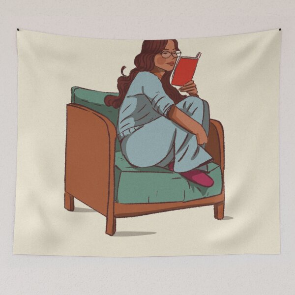 Item preview, A woman reading aboook on Green chair  designed and sold by Hessah-HA.