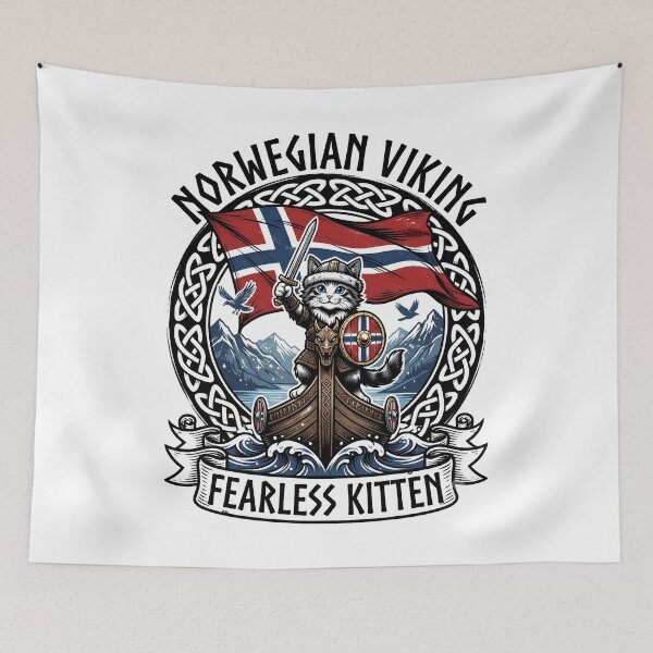 Item preview, Cute Viking Cat Norway Flag Scandinavian Norwegian Pride Design designed and sold by get55shirt.