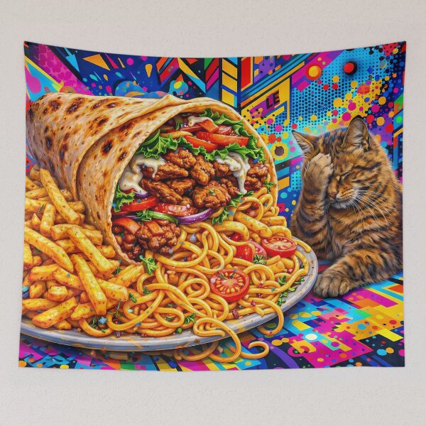 Item preview, Cat Loving Kebab and Fries with Noodles designed and sold by M-Y-A-R-T-.