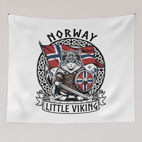 Item preview, Norwegian Viking Cat Cute Nordic Kitty Norway Flag Illustration designed and sold by get55shirt.