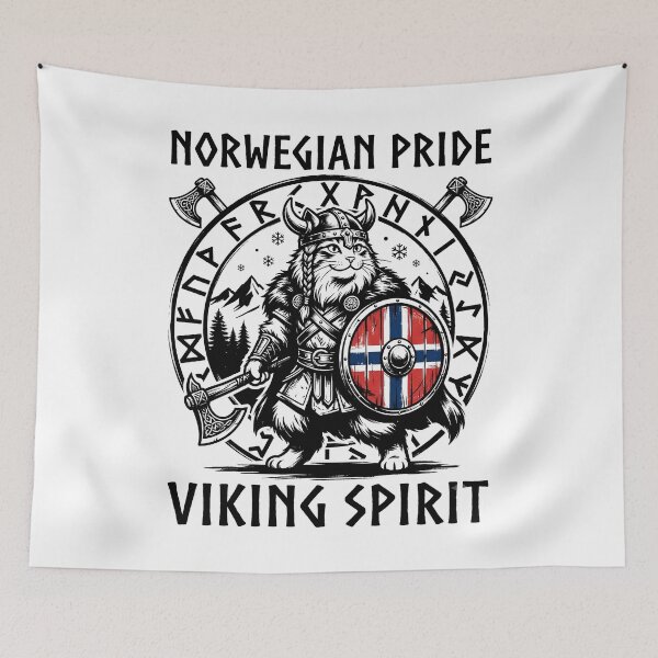 Item preview, Cute Norwegian Cat Viking Warrior Norway Flag Nordic Scandinavian Design designed and sold by get55shirt.