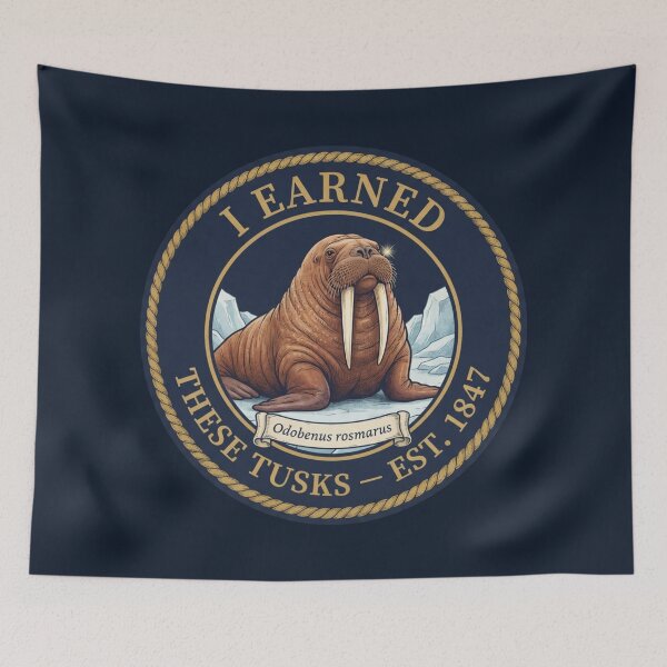 Item preview, I Earned These Tusks Walrus Club Humor Badge designed and sold by CalmCapy Co.