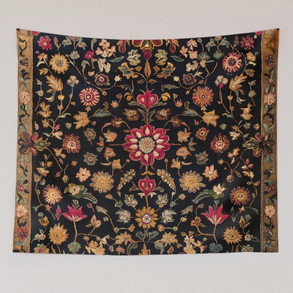 Item preview, Vintage Black Floral Tapestry Botanical Wall Art Print Design designed and sold by GrinGalore.