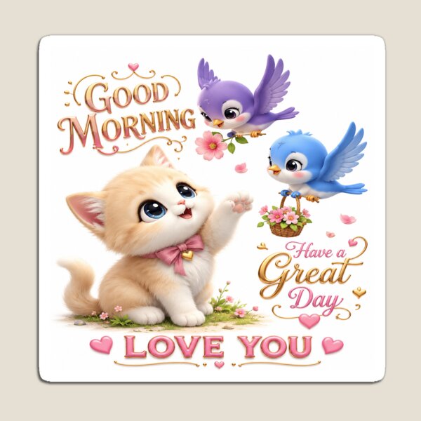 Item preview, Petalwing Morning Love: A Manga Kitten Greeting designed and sold by BlissBlvdShop.