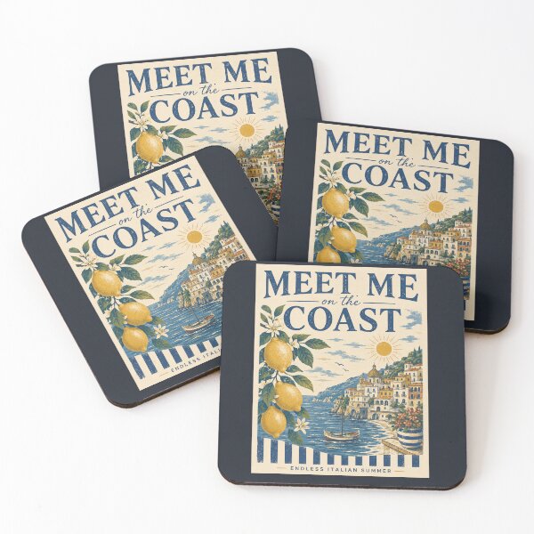 Item preview, Meet Me on the Coast Italian Summer Vintage Poster, Amalfi Lemon Travel Art designed and sold by MartBook.
