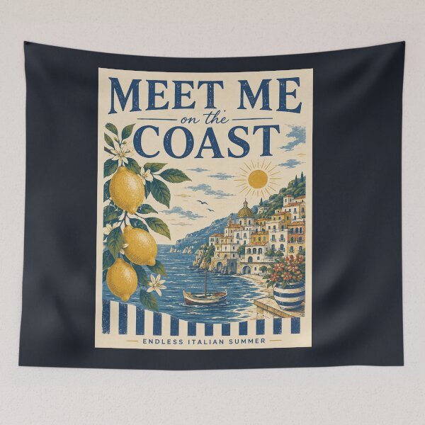 Item preview, Meet Me on the Coast Italian Summer Vintage Poster, Amalfi Lemon Travel Art designed and sold by MartBook.