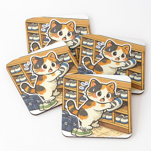 Item preview, Kawaii Cat Searching for Uwabaki at a Japanese School Shoe Locker Sticker designed and sold by kawaii animal store (in Japan).