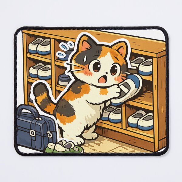 Item preview, Kawaii Cat Searching for Uwabaki at a Japanese School Shoe Locker Sticker designed and sold by kawaii animal store (in Japan).