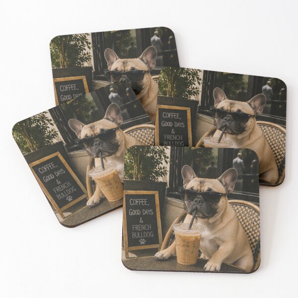 Item preview, Funny Dog Cafe , Cool Pug with Sunglasses Drinking Iced Coffee designed and sold by will freed18.