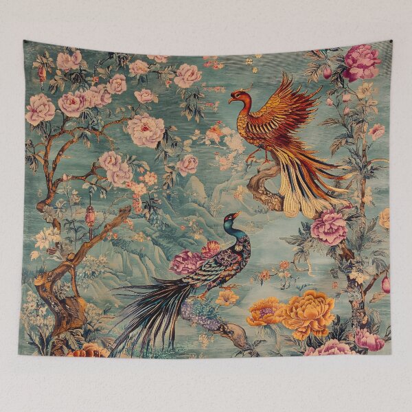 Item preview, Vintage Oriental Phoenix Peony Garden Botanical Wall Art Print designed and sold by GrinGalore.