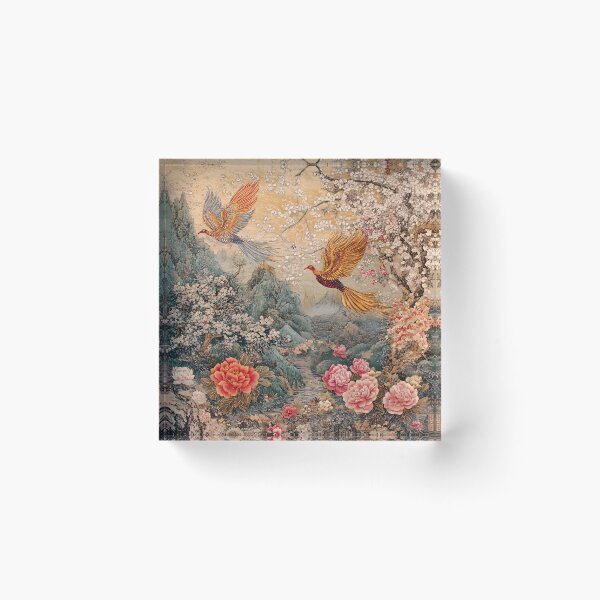 Item preview, Imperial Phoenix Cherry Blossoms Oriental Landscape Wall Art Print designed and sold by GrinGalore.