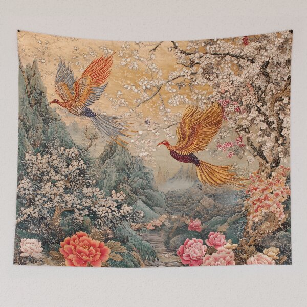 Item preview, Imperial Phoenix Cherry Blossoms Oriental Landscape Wall Art Print designed and sold by GrinGalore.