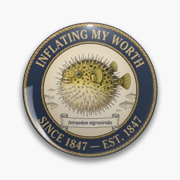 Item preview, Inflating My Worth Pufferfish Club Humor Badge designed and sold by CalmCapy Co.