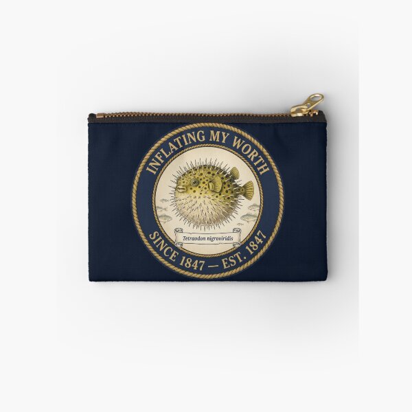 Item preview, Inflating My Worth Pufferfish Club Humor Badge designed and sold by CalmCapy Co.