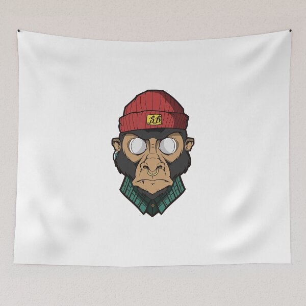 Item preview, Hipster Monkey with Red Beanie and Flannel Shirt designed and sold by Macias123.