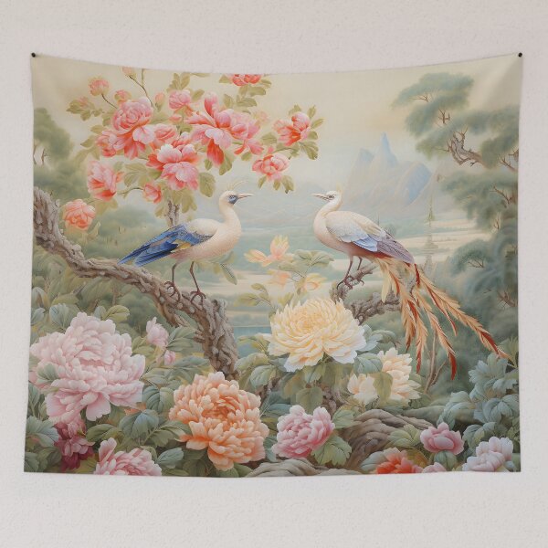 Item preview, Elegant Peonies and Paradise Birds | Vintage Asian Botanical Wall Art designed and sold by GrinGalore.