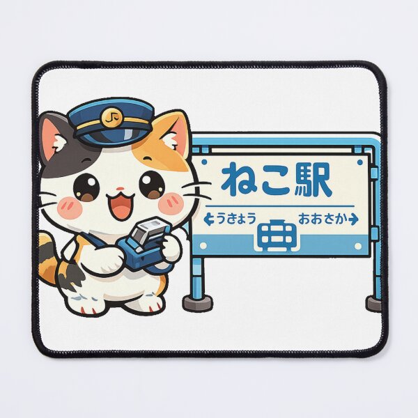 Item preview, Kawaii Japanese Train Station Cat Sticker | Retro Railway Staff Anime Vector Design designed and sold by kawaii animal store (in Japan).
