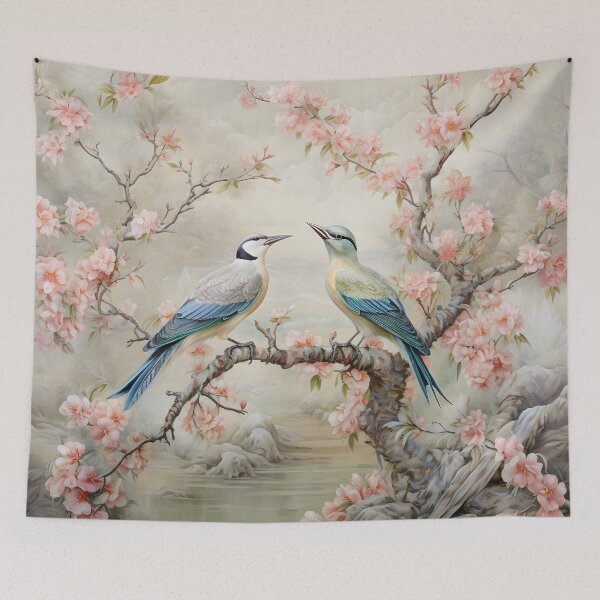 Item preview, Blossoming Songbirds on Cherry Blossom Branch | Vintage Asian Botanical Wall Art designed and sold by GrinGalore.