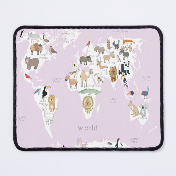 Item preview, Animal World Map with Pink Background Illustrated By Artist Carla Daly designed and sold by Carla Daly.