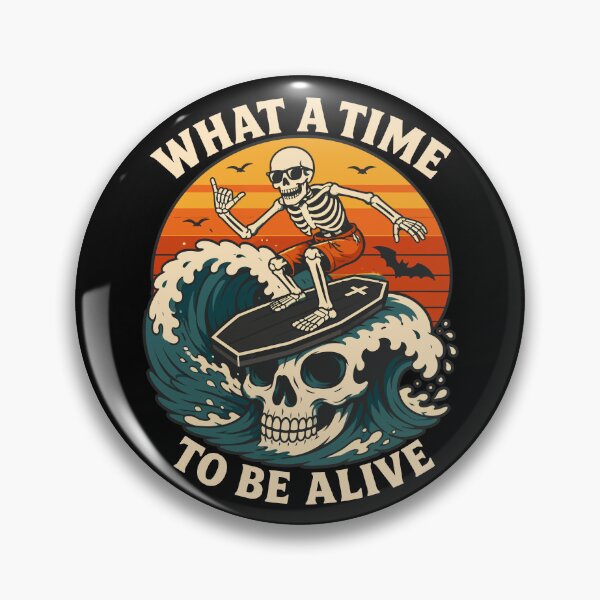 Item preview, What A Time To Be Alive Skeleton Surfer | Retro Vintage Skull Surfing Graphic designed and sold by Leeded.
