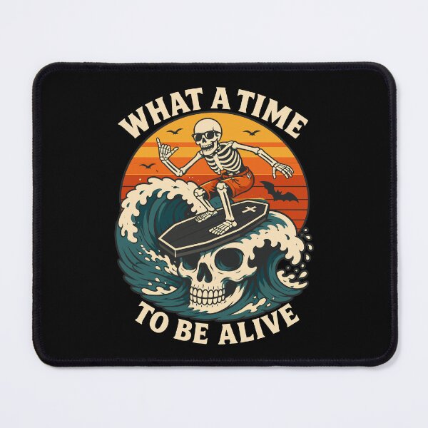 Item preview, What A Time To Be Alive Skeleton Surfer | Retro Vintage Skull Surfing Graphic designed and sold by Leeded.