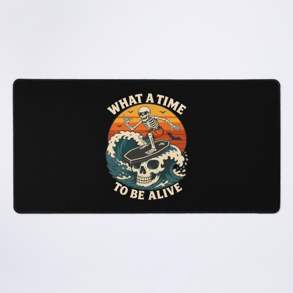 Item preview, What A Time To Be Alive Skeleton Surfer | Retro Vintage Skull Surfing Graphic designed and sold by Leeded.