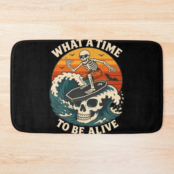 Item preview, What A Time To Be Alive Skeleton Surfer | Retro Vintage Skull Surfing Graphic designed and sold by Leeded.