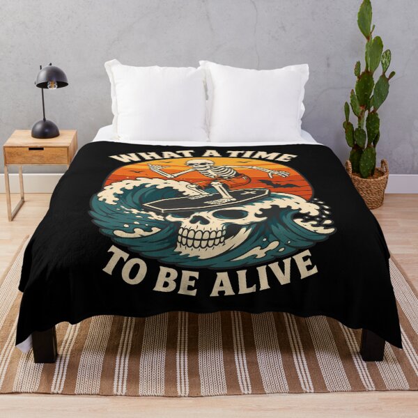 Item preview, What A Time To Be Alive Skeleton Surfer | Retro Vintage Skull Surfing Graphic designed and sold by Leeded.