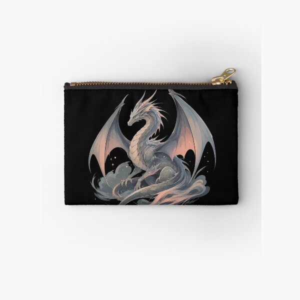 Artikelvorschau, Majestätische Fantasy-Illustration eines silbernen Drachen mit ausgebreiteten Flügeln entworfen und verkauft von ZetkArt.