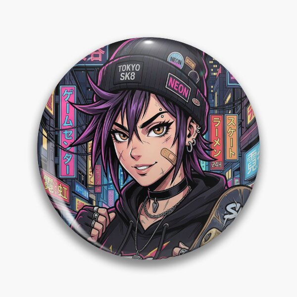 Item preview, Neo Tokyo Streetwear Anime Girl Purple Hair Cyberpunk Skater designed and sold by DigitalArtx-com.