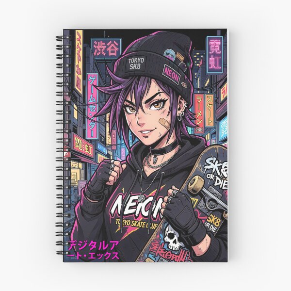 Item preview, Neo Tokyo Streetwear Anime Girl Purple Hair Cyberpunk Skater designed and sold by DigitalArtx-com.