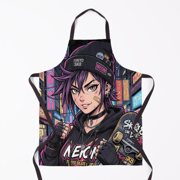 Item preview, Neo Tokyo Streetwear Anime Girl Purple Hair Cyberpunk Skater designed and sold by DigitalArtx-com.