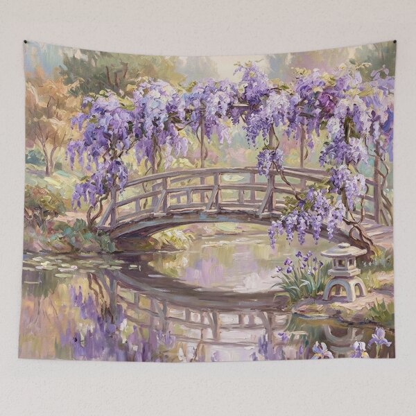 Item preview, Wisteria Wooden Bridge Japanese Garden Art designed and sold by randyknudsen.