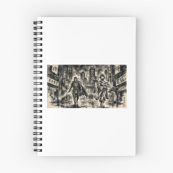 Item preview, Cyberpunk Samurai and Geisha in Neo Tokyo - Sumi-e Ink Art designed and sold by pocpoc3579.