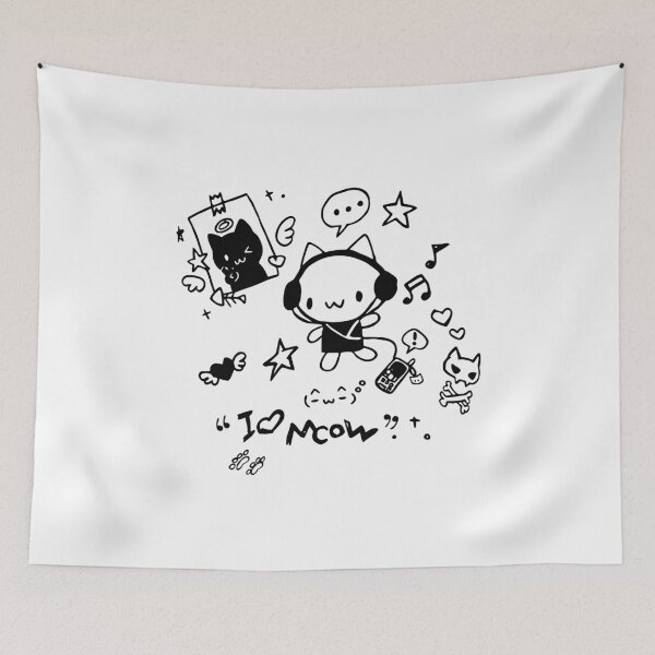 Item preview, Kawaii Y2K Cyber Grunge Headphones Cat Doodle I Love Meow designed and sold by Krasnovaovaova.