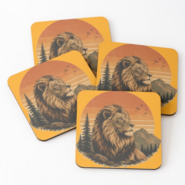 Artikelvorschau, Majestätischer Löwe im Vintage-Sonnenuntergang | Retro-Wildtier-Berg-Naturdesign entworfen und verkauft von LeonixPrint.